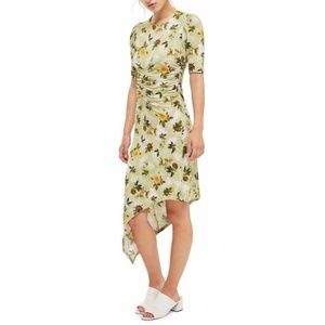 Topshop floral green asymmetric stretch dress